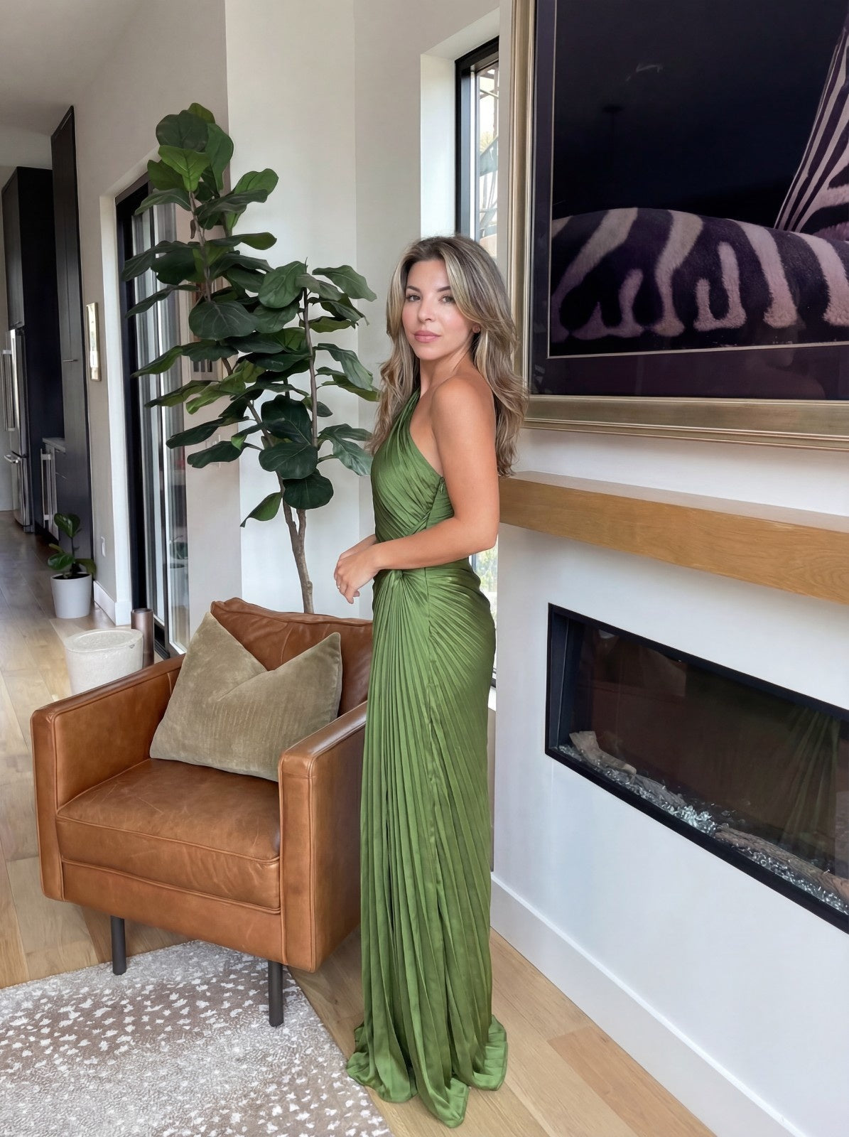 Aurelia Pleated One-Shoulder Gown