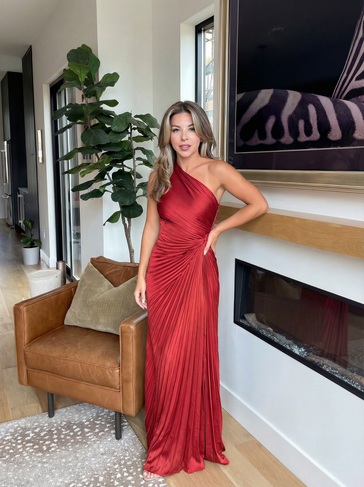 Aurelia Pleated One-Shoulder Gown