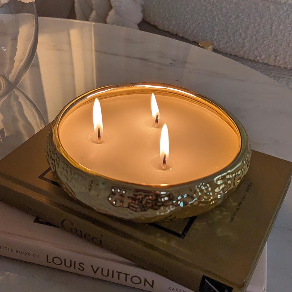 Aeolian 3 Wick Light Gold Candle