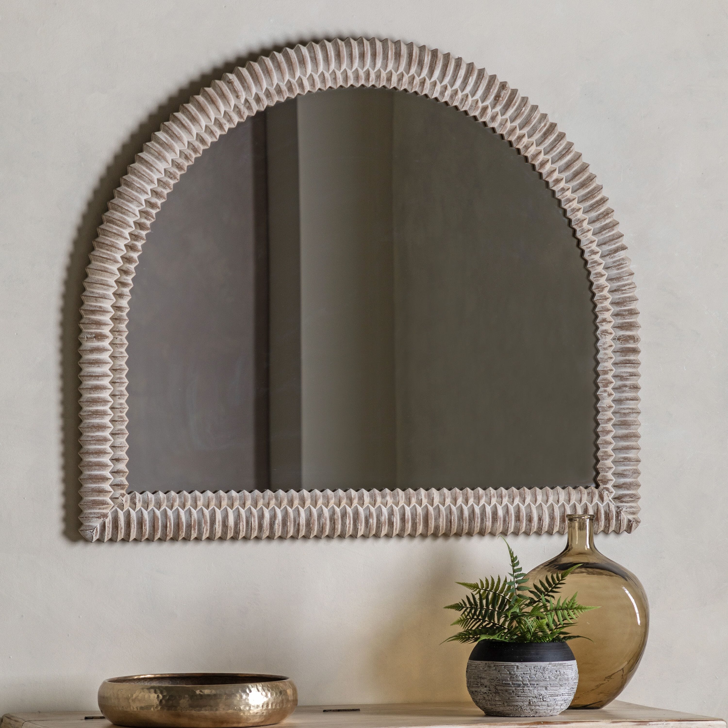 Agara Arched Overmantle White Wash Distressed Textured Mirror