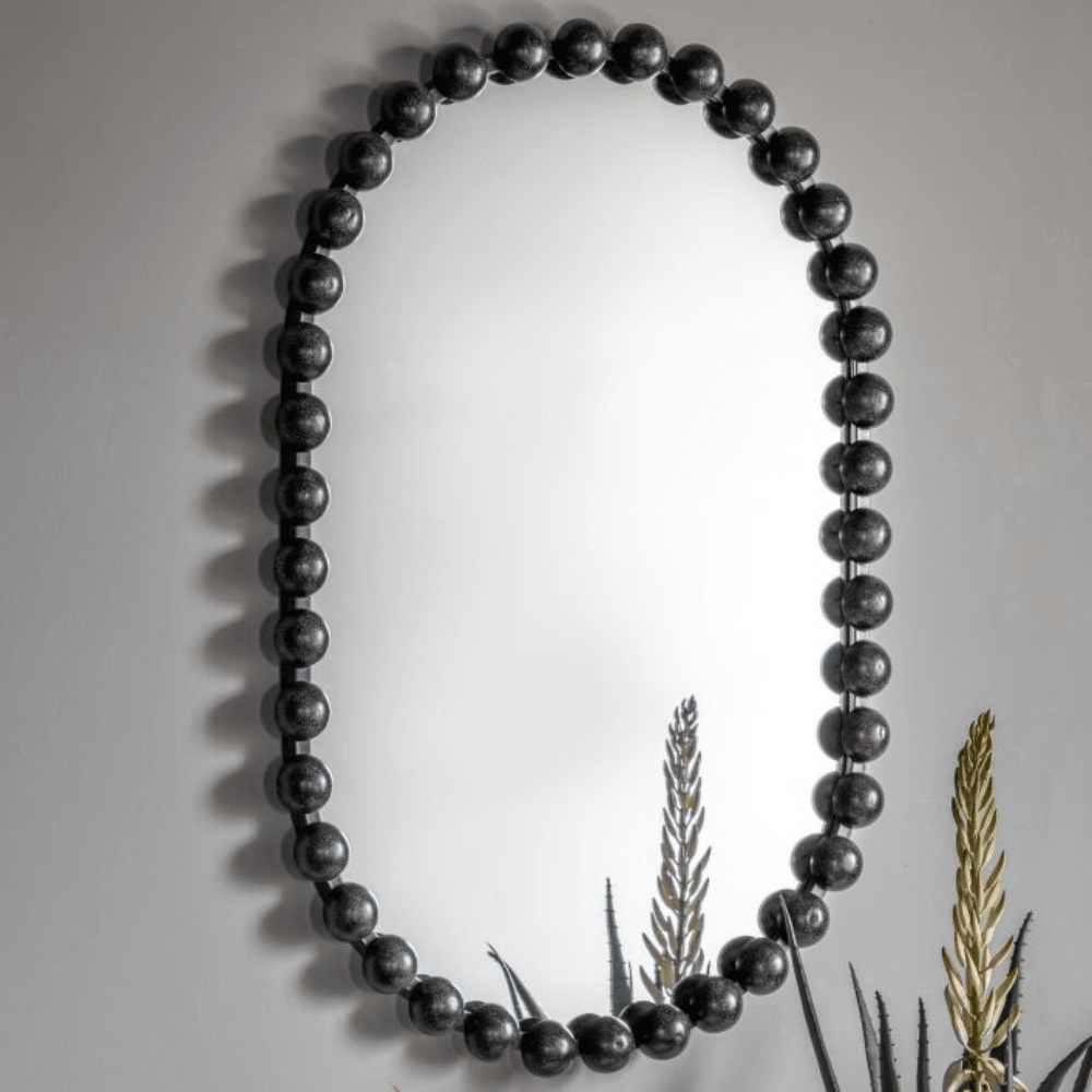 Allure Black Oval Beaded Wall Mirror