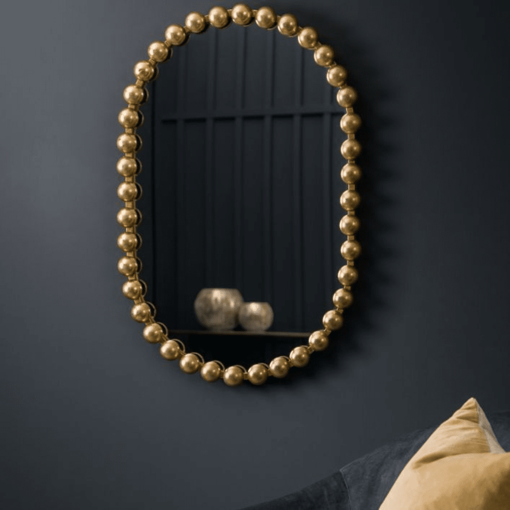 Allure Gold Oval Beaded Wall Mirror