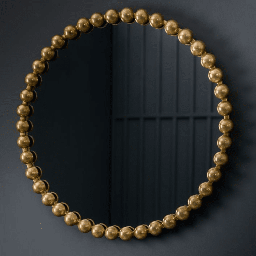 Allure Gold Round Beaded Wall Mirror