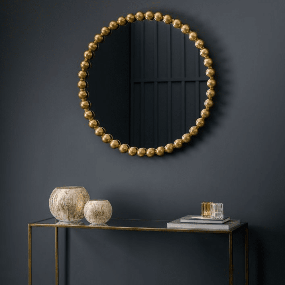 Allure Gold Round Beaded Wall Mirror