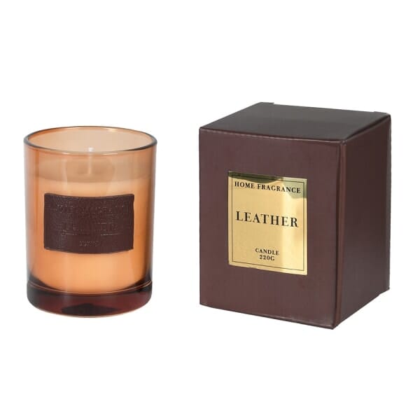 Amber Tinted Glass Leather Candle