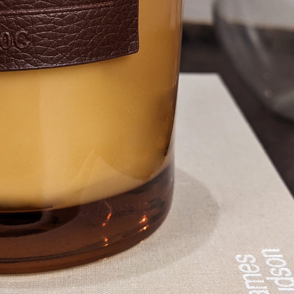 Amber Tinted Glass Leather Candle