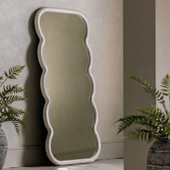 Amina Floor Standing White Concrete Effect Wave Effect Mirror