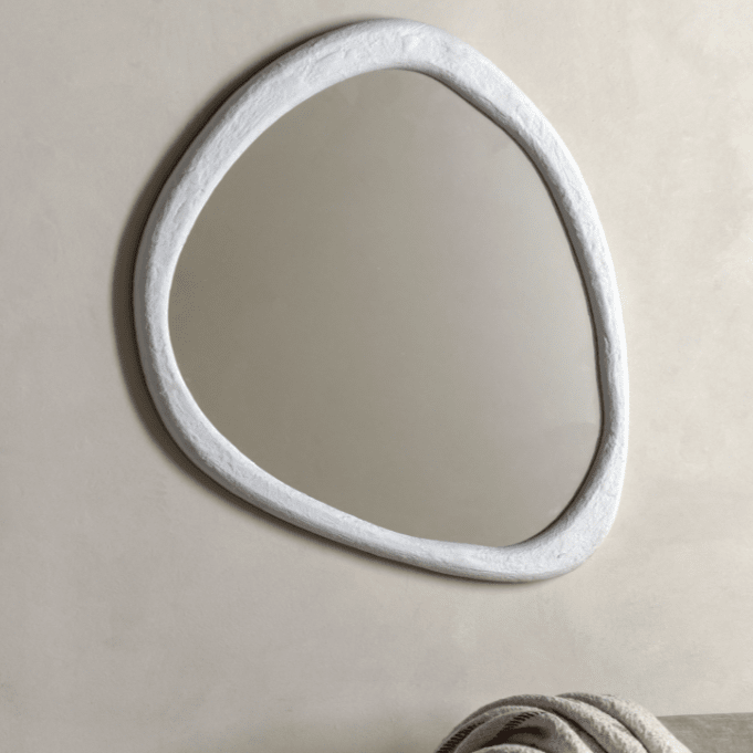 Amina White Concrete Effect Abstract Pebble Mirror