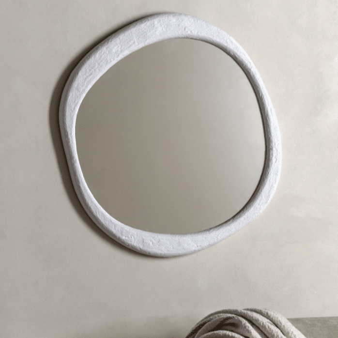 Amina White Concrete Effect Rounded Pebble Mirror