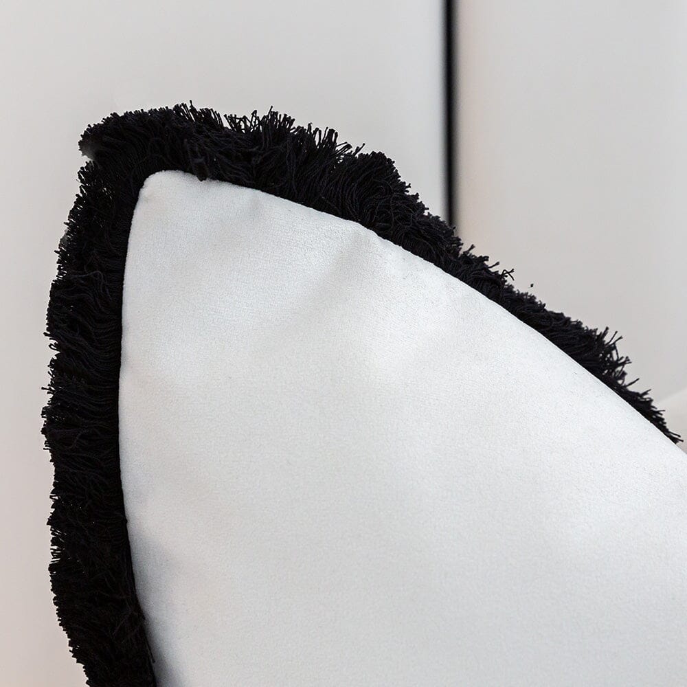 Ari Cream Velvet Bolster Cushion with Black Fringe Detail - 60x40cm