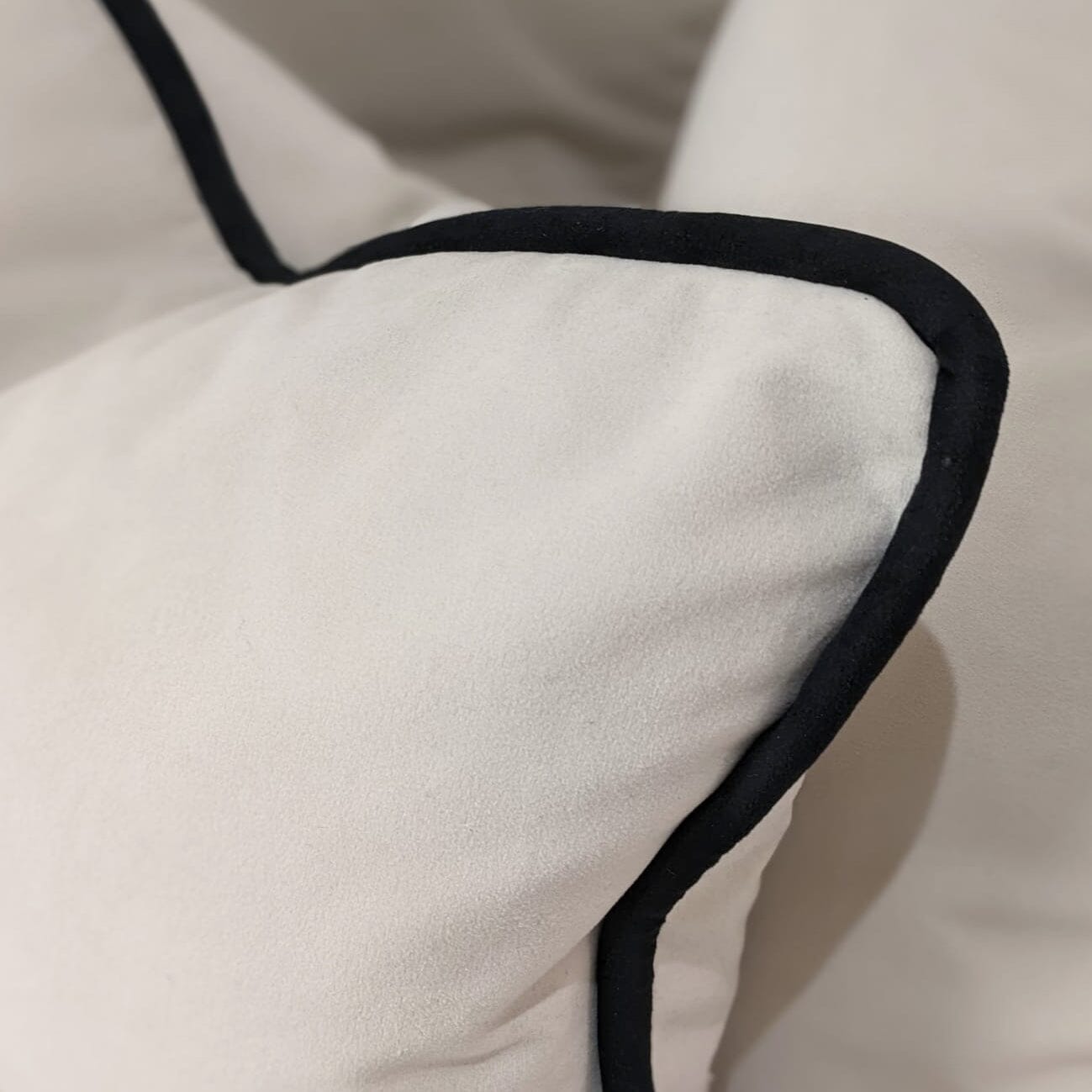 Ari Cream Velvet Bolster Cushion with Black Piping - 35x50cm