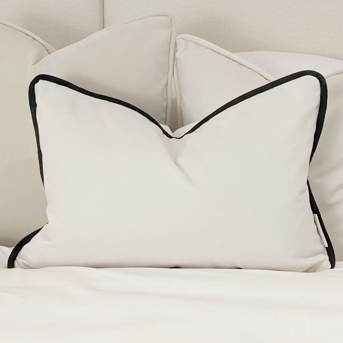 Ari Cream Velvet Bolster Cushion with Black Piping - 35x50cm