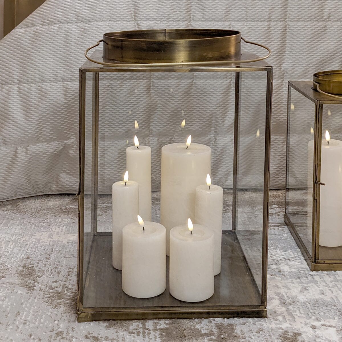 Chai Large Antique Brass Metal & Glass Lantern