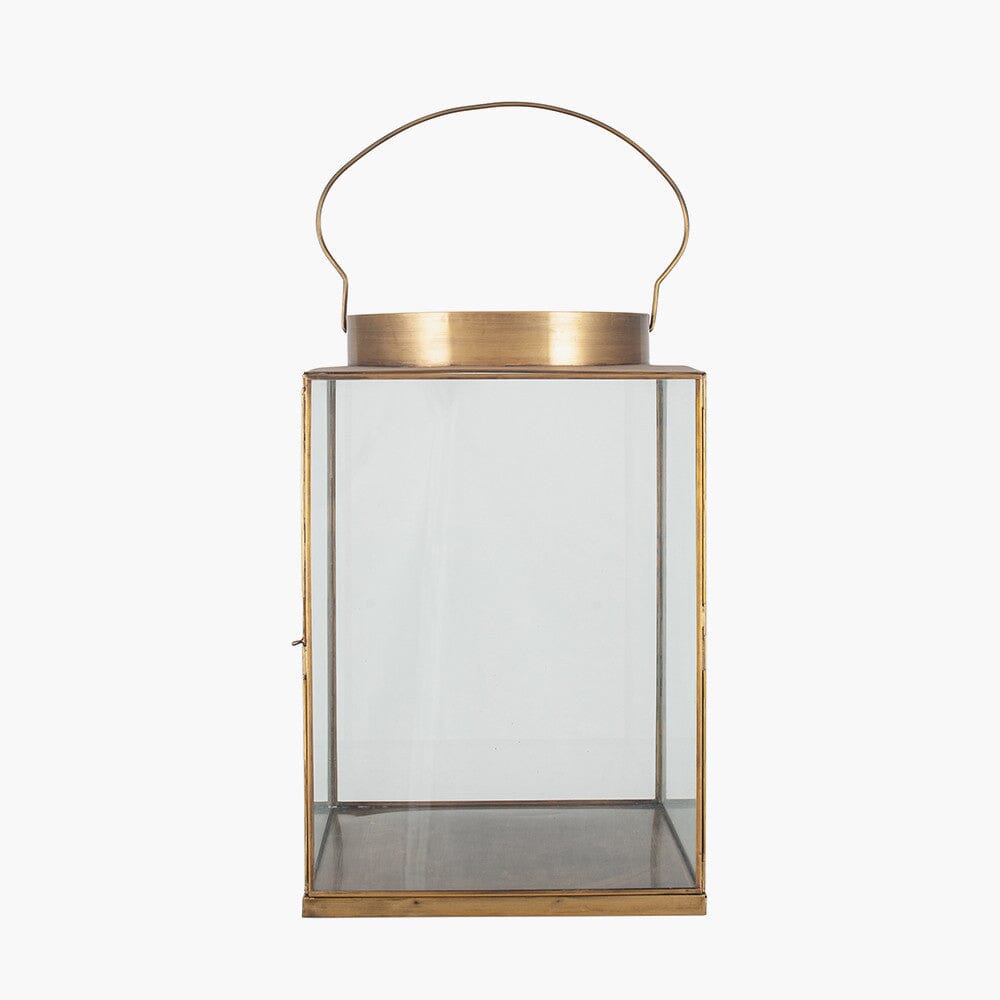 Chai Large Antique Brass Metal & Glass Lantern