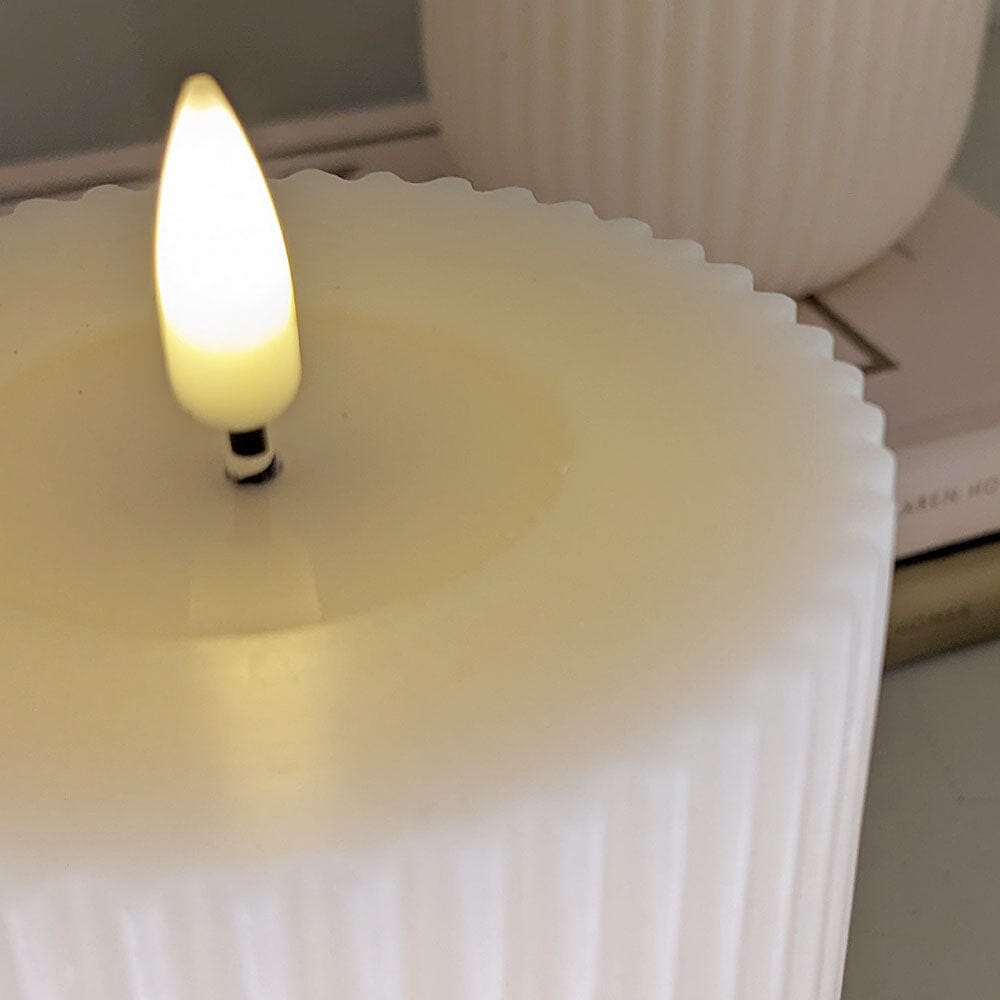 Cream Realistic LED Ribbed Candle - 10cm