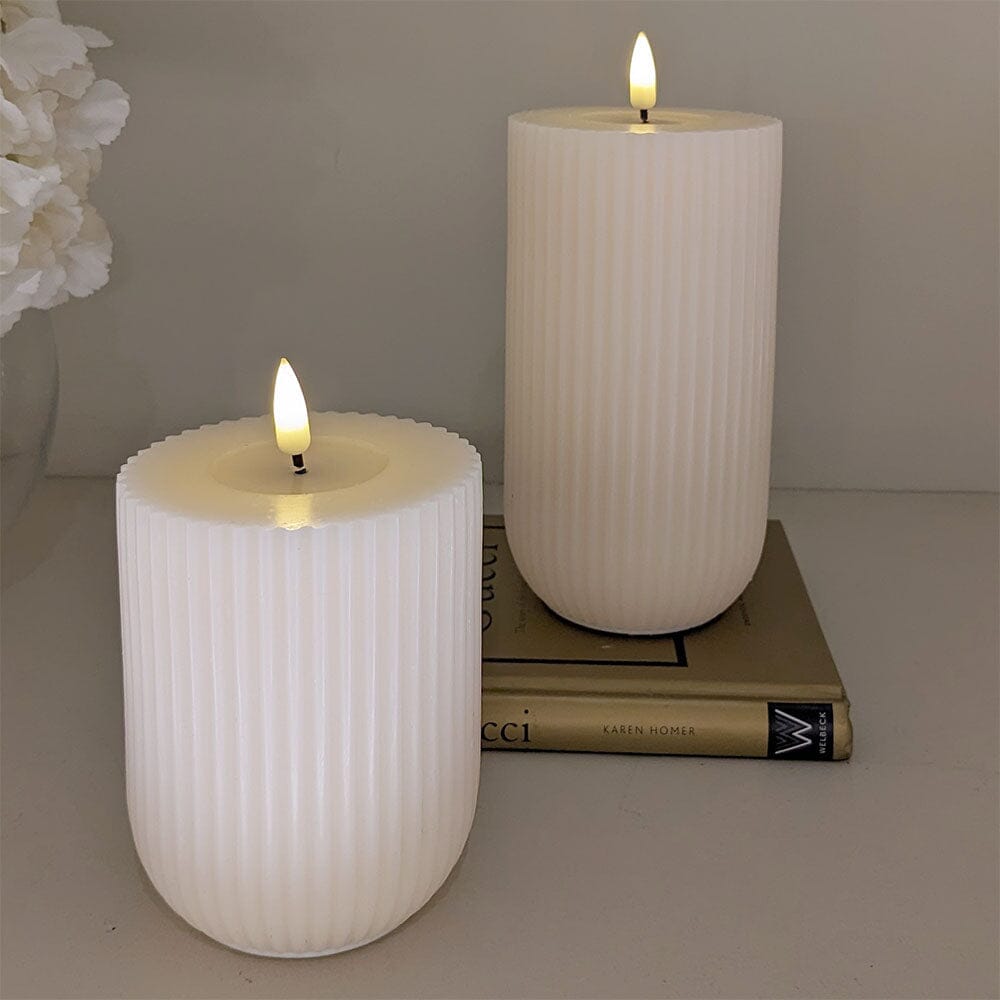 Cream Realistic LED Ribbed Candle - 10cm