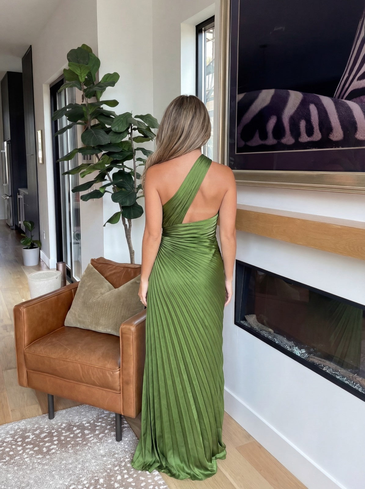 Aurelia Pleated One-Shoulder Gown