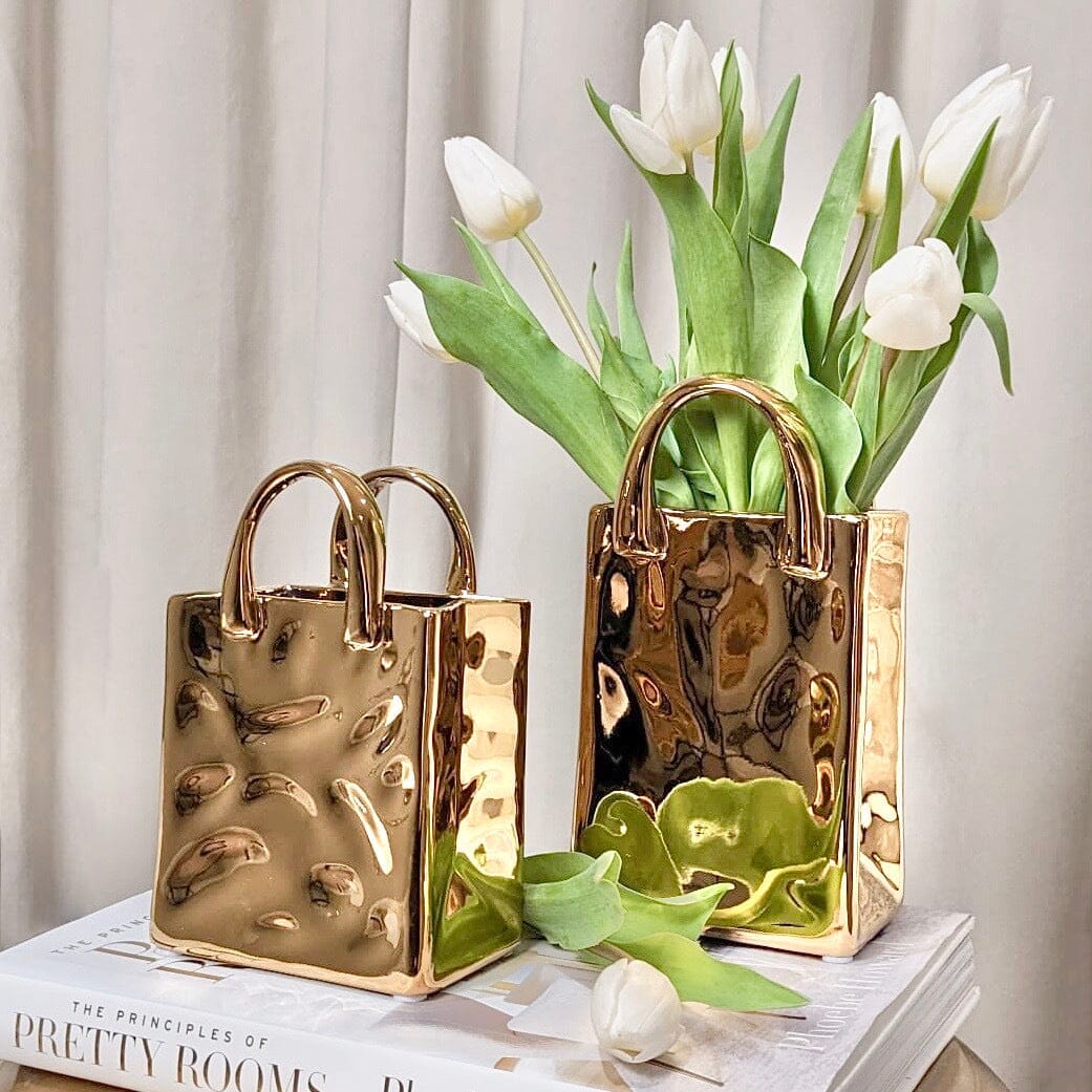 Elise Gold Handbag Decorative Vases - Set of 2