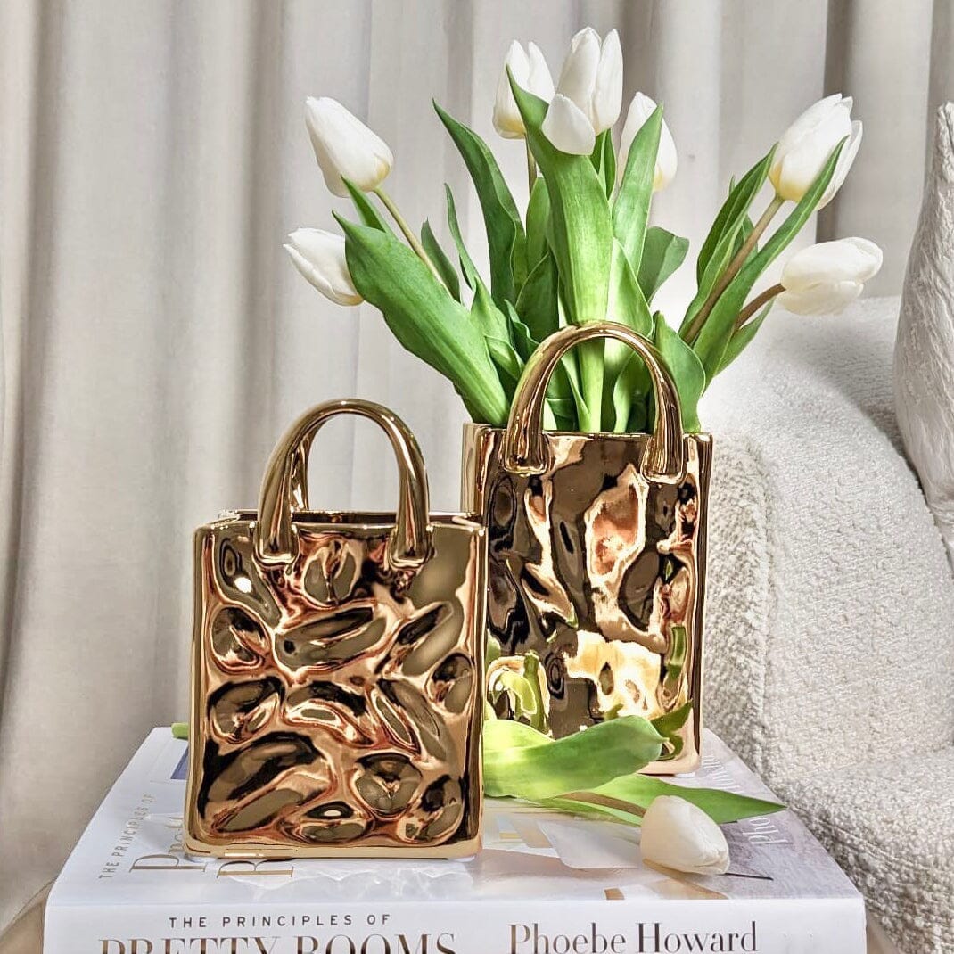 Elise Gold Handbag Decorative Vases - Set of 2