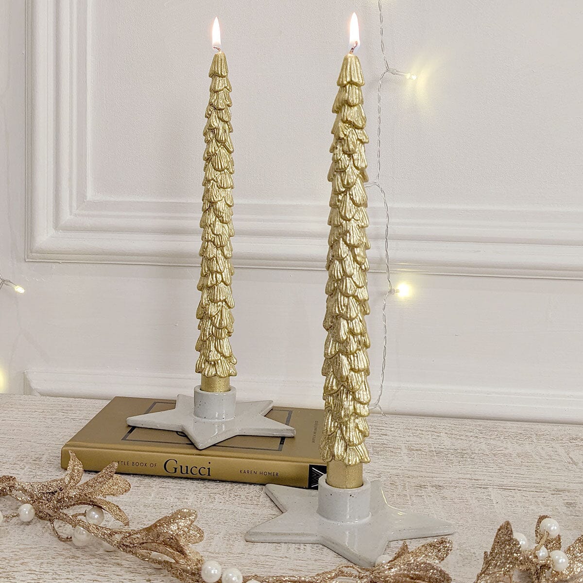 Gold Decorative Pillar Candles - Set of 2