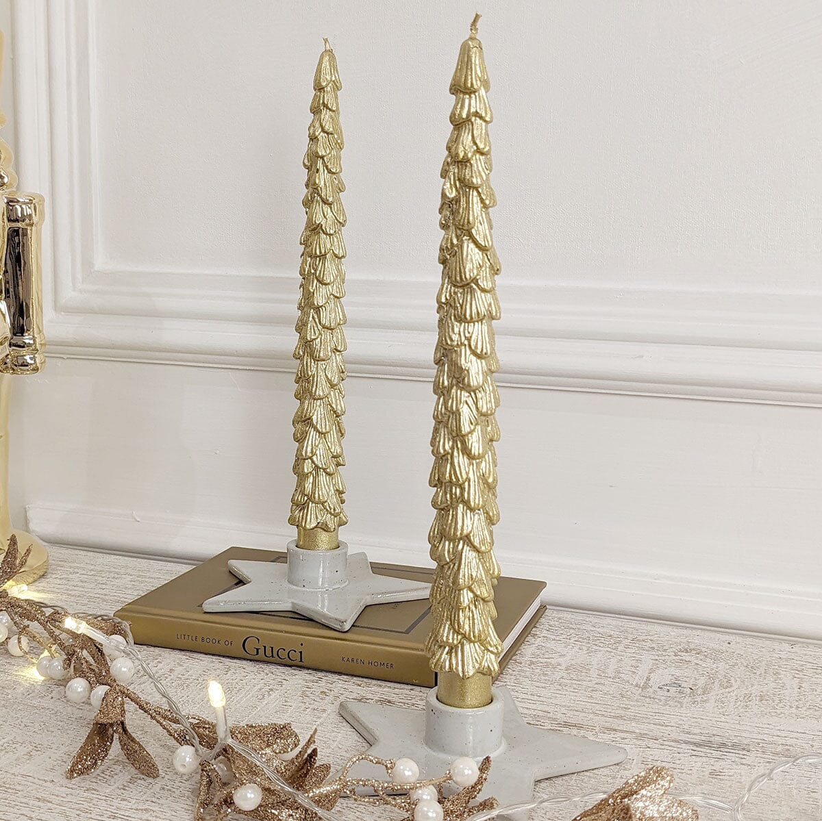 Gold Decorative Pillar Candles - Set of 2