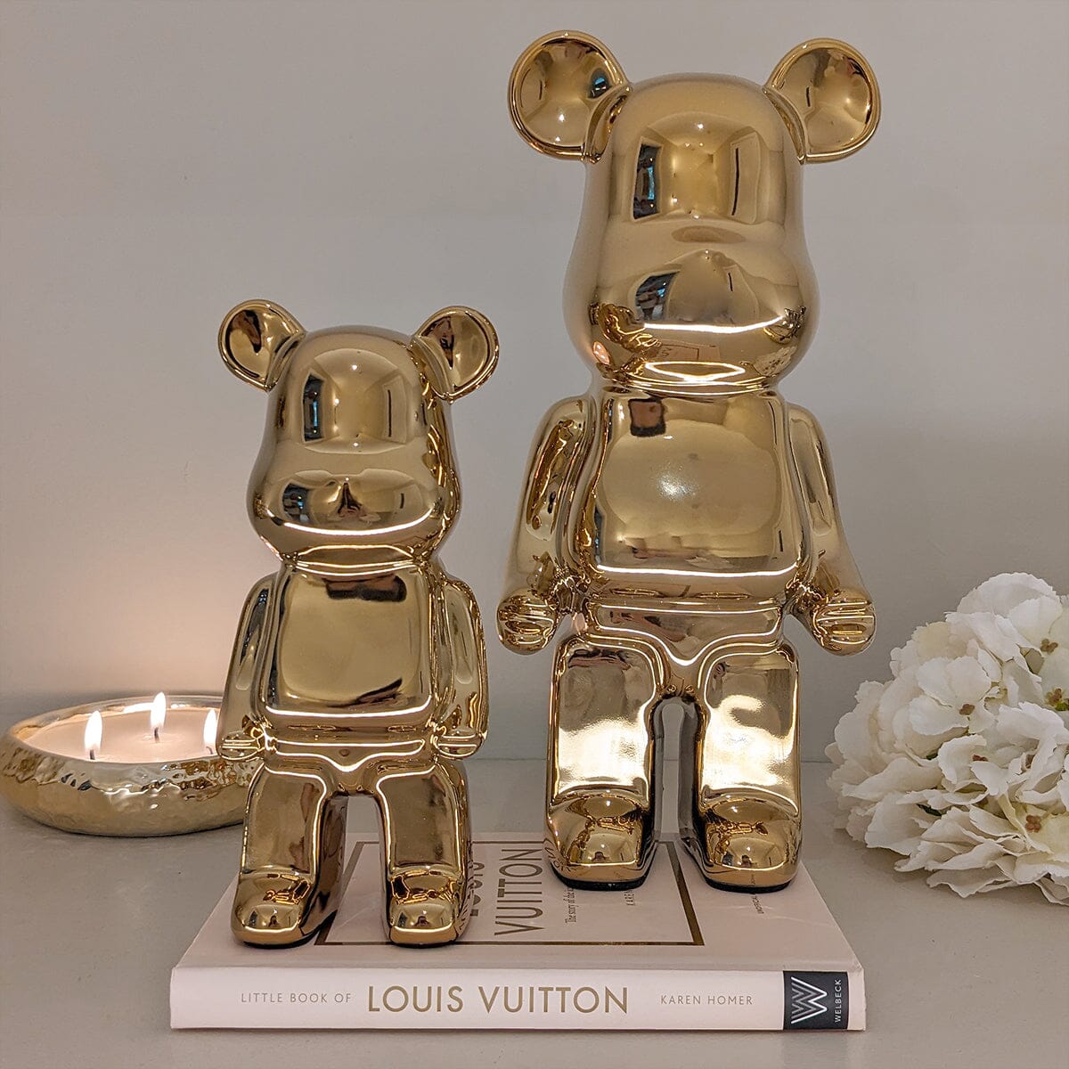 Gold Pearlescent Standing Bear Ornament - Set of 2