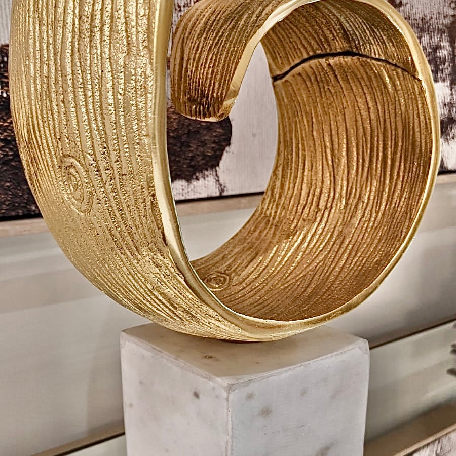 Gold XL Curl Sculpture on Marble Base