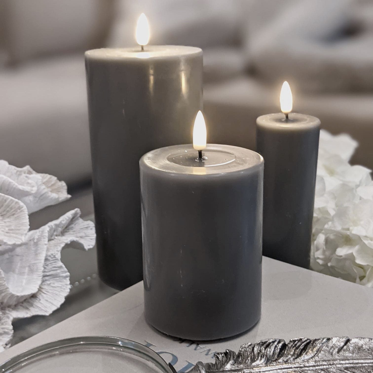 Grey Realistic Faux LED Candle - 10cm