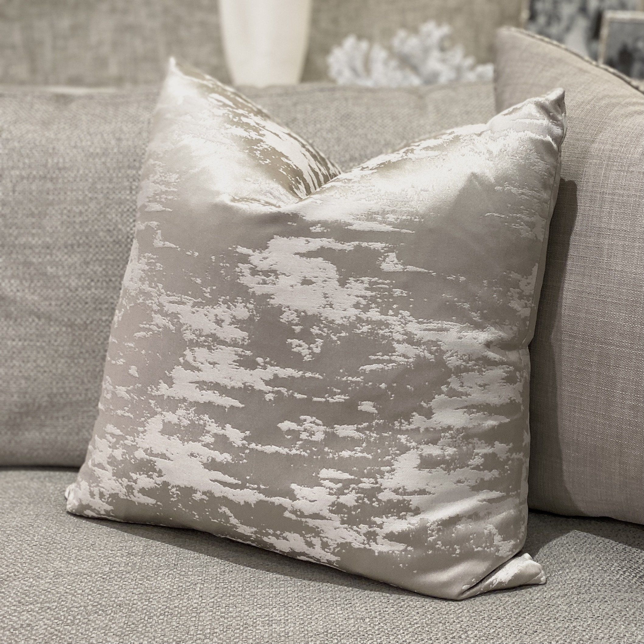 Hailes Platinum Marble Effect Cushion - 50 x 50cm