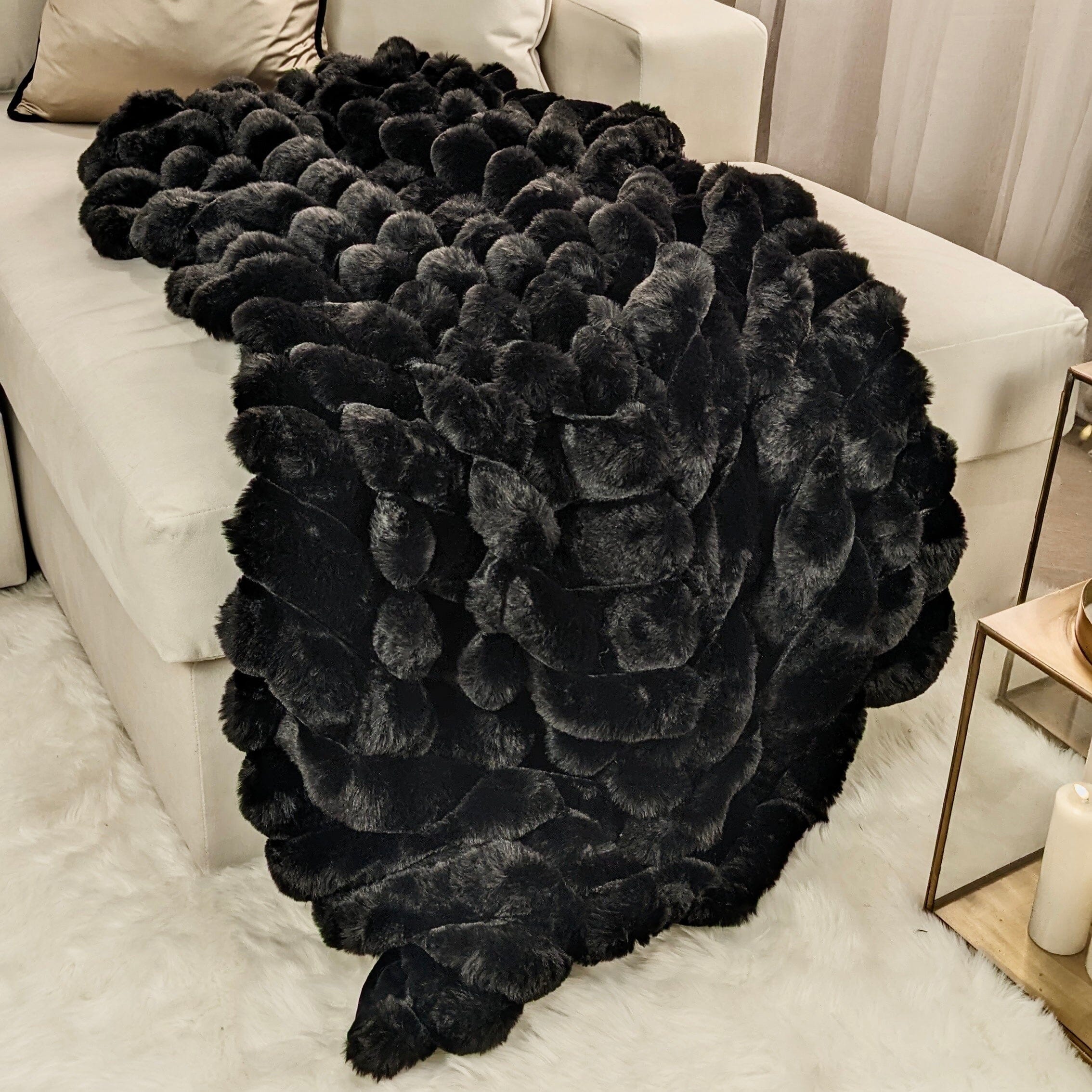 Isla Black Chunky Ribbed Faux Fur Throw