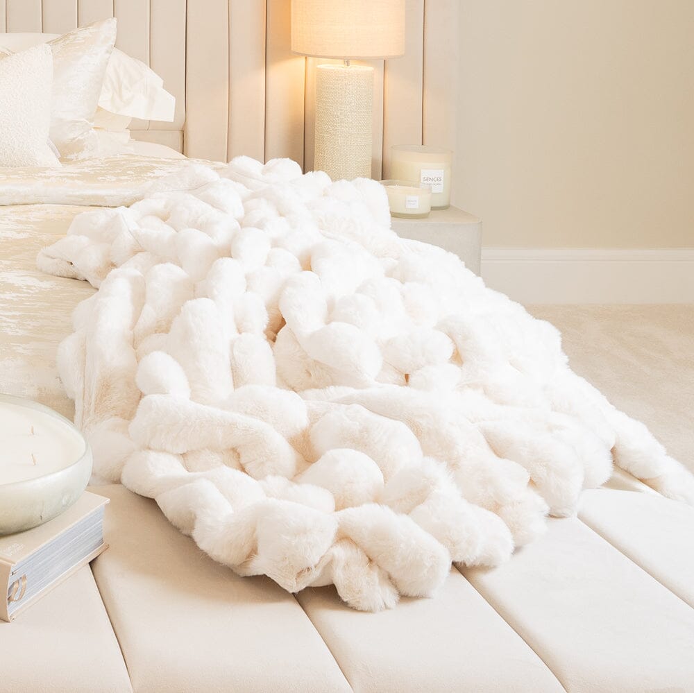 Isla Cream Chunky Ribbed Faux Fur Throw