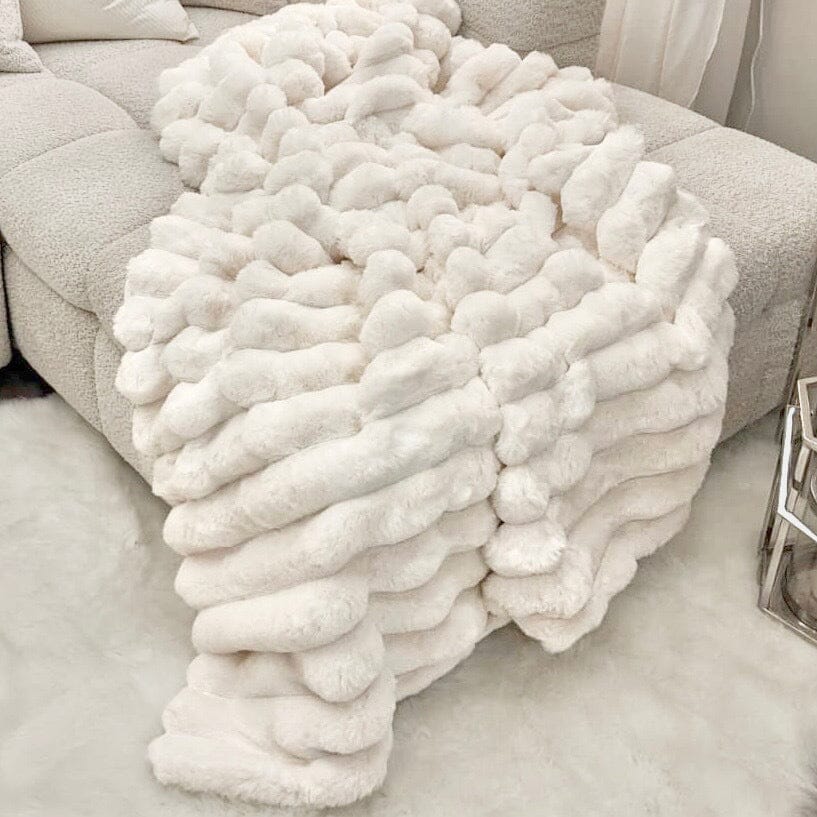 Isla Cream Chunky Ribbed Faux Fur Throw