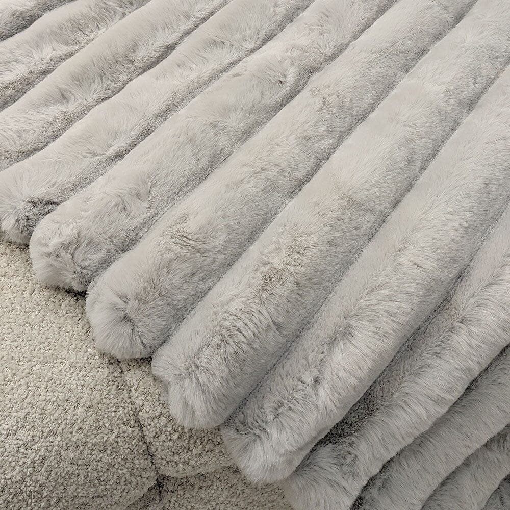 Isla Grey Chunky Ribbed Faux Fur Throw