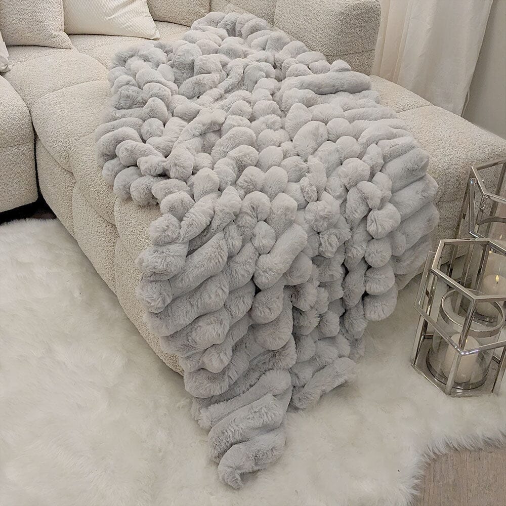 Isla Grey Chunky Ribbed Faux Fur Throw