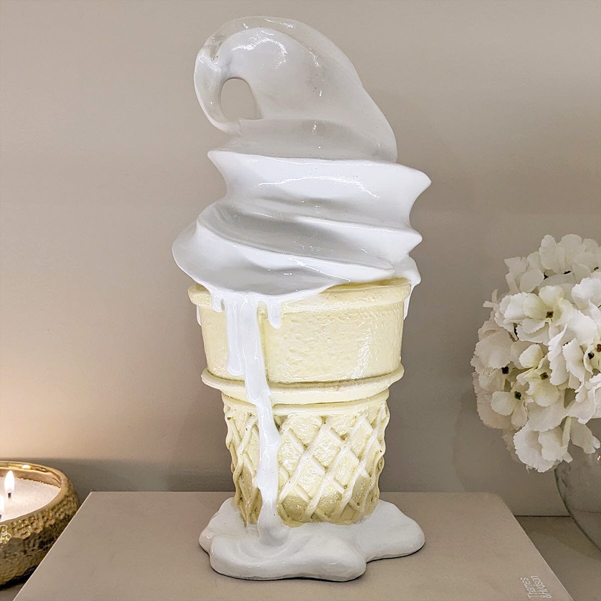 Large White Ice Cream Cone Decorative Sculpture