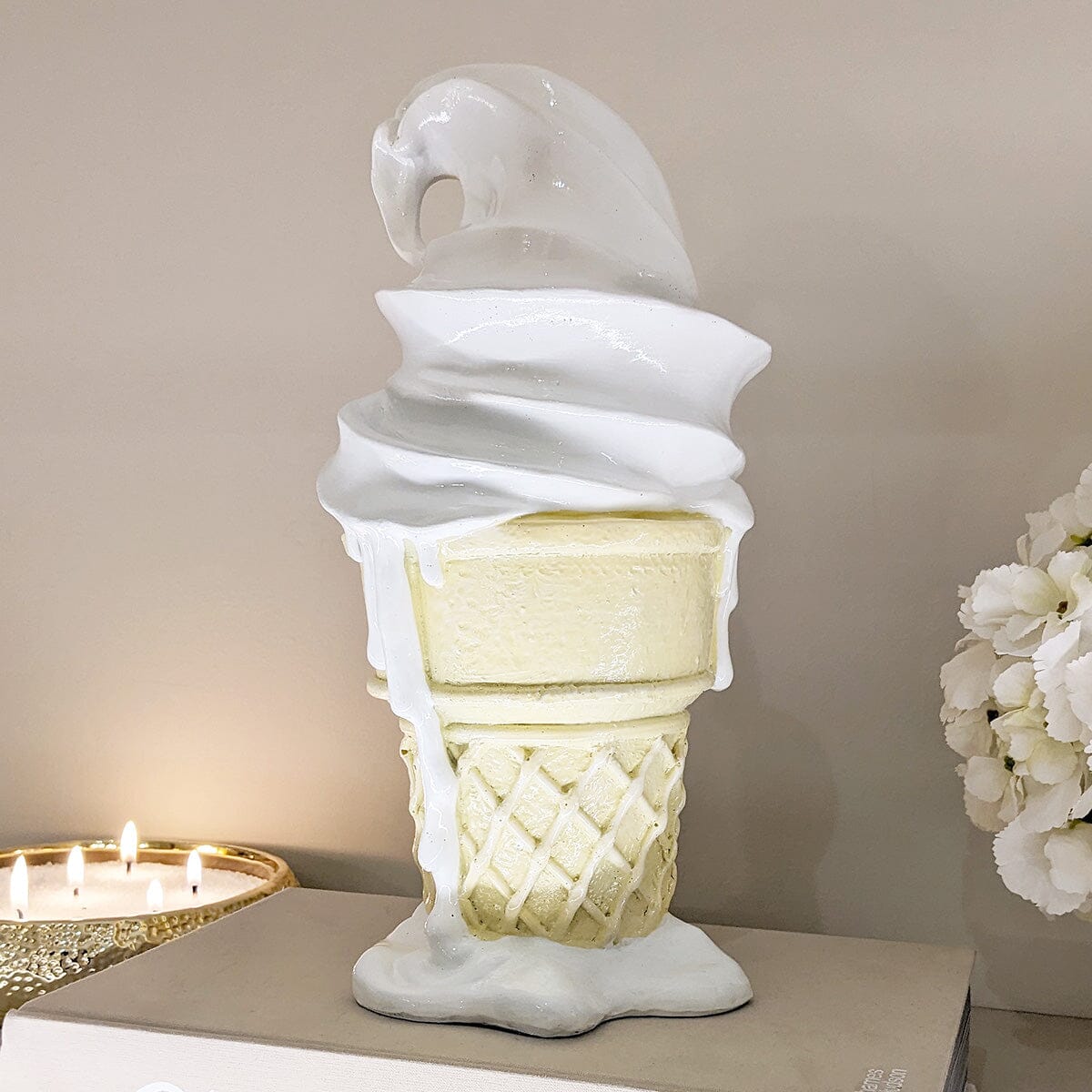 Large White Ice Cream Cone Decorative Sculpture