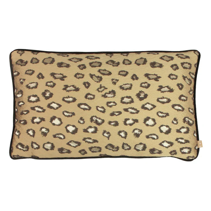 Leopard Print Gold Jacquard Bolster Cushion - 30 x 50cm