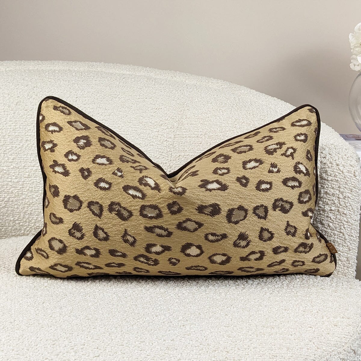 Leopard Print Gold Jacquard Bolster Cushion - 30 x 50cm