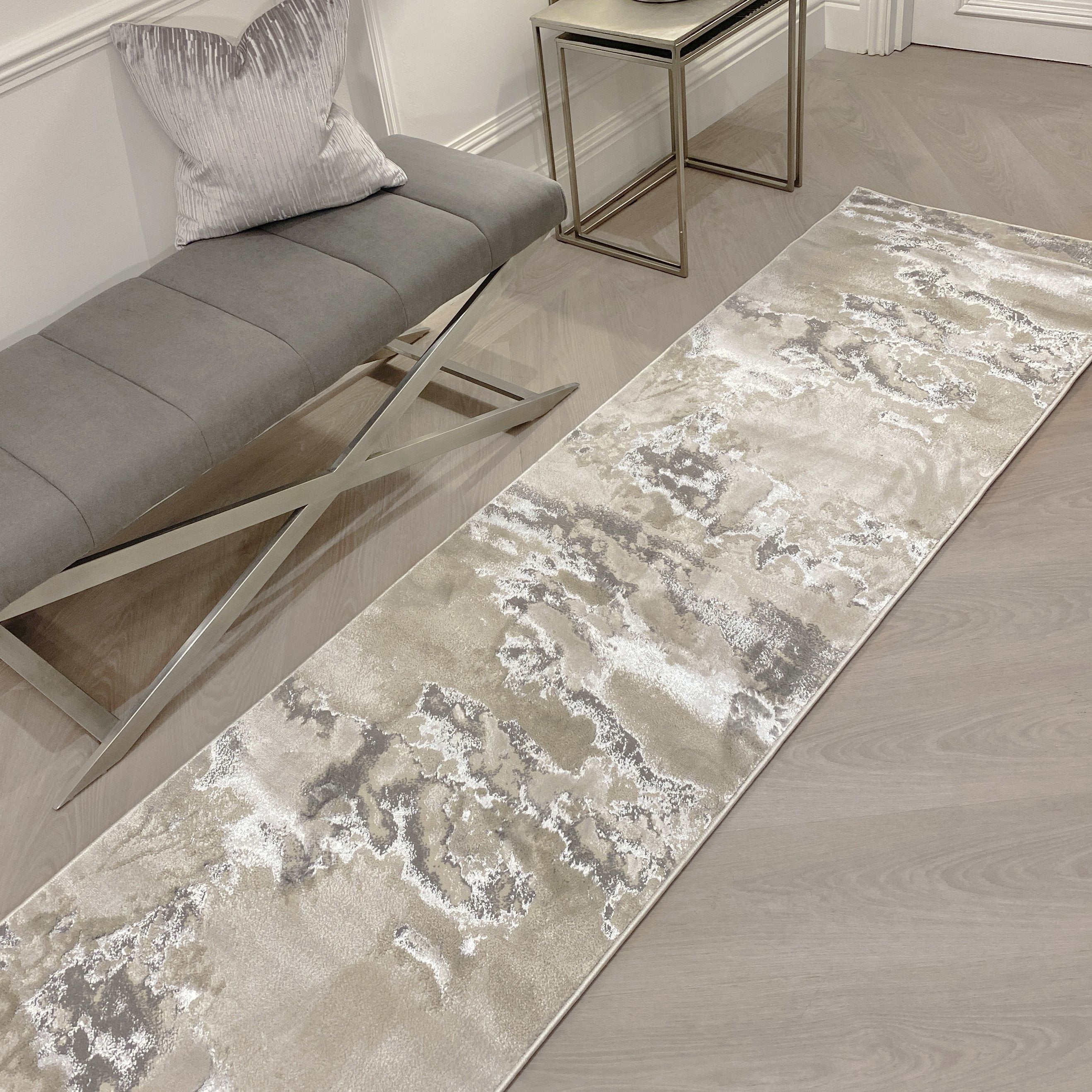 Maia Grey, Cream & Silver Marble Runner