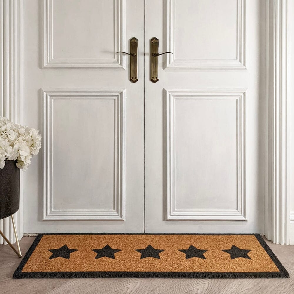 Manami Natural Black Star Print Large Doormat with Black Border