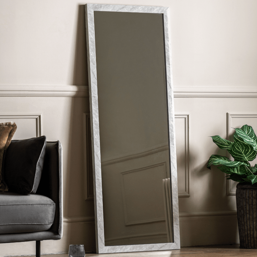 Marcie Large White Marbled Leaner Wall Mirror