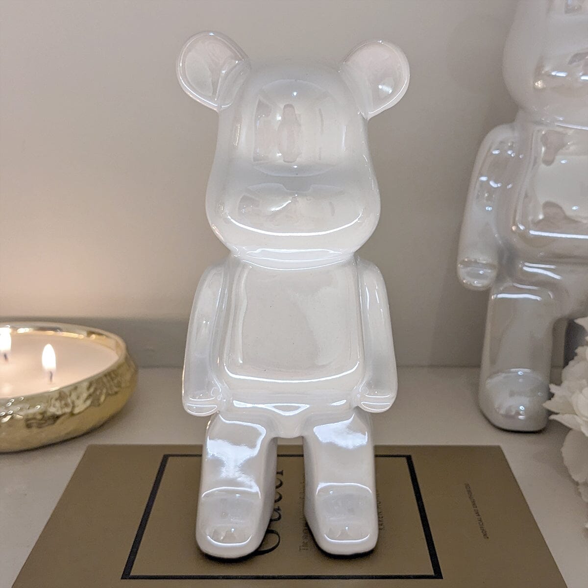 Mini Cream Pearlescent Standing Bear Ornament