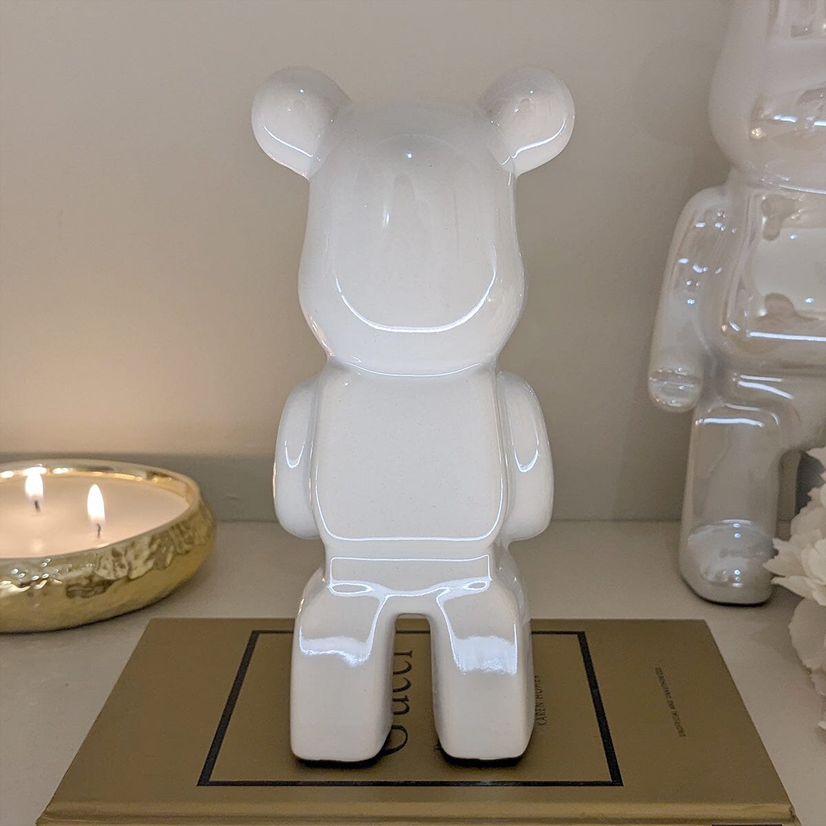 Mini Cream Pearlescent Standing Bear Ornament