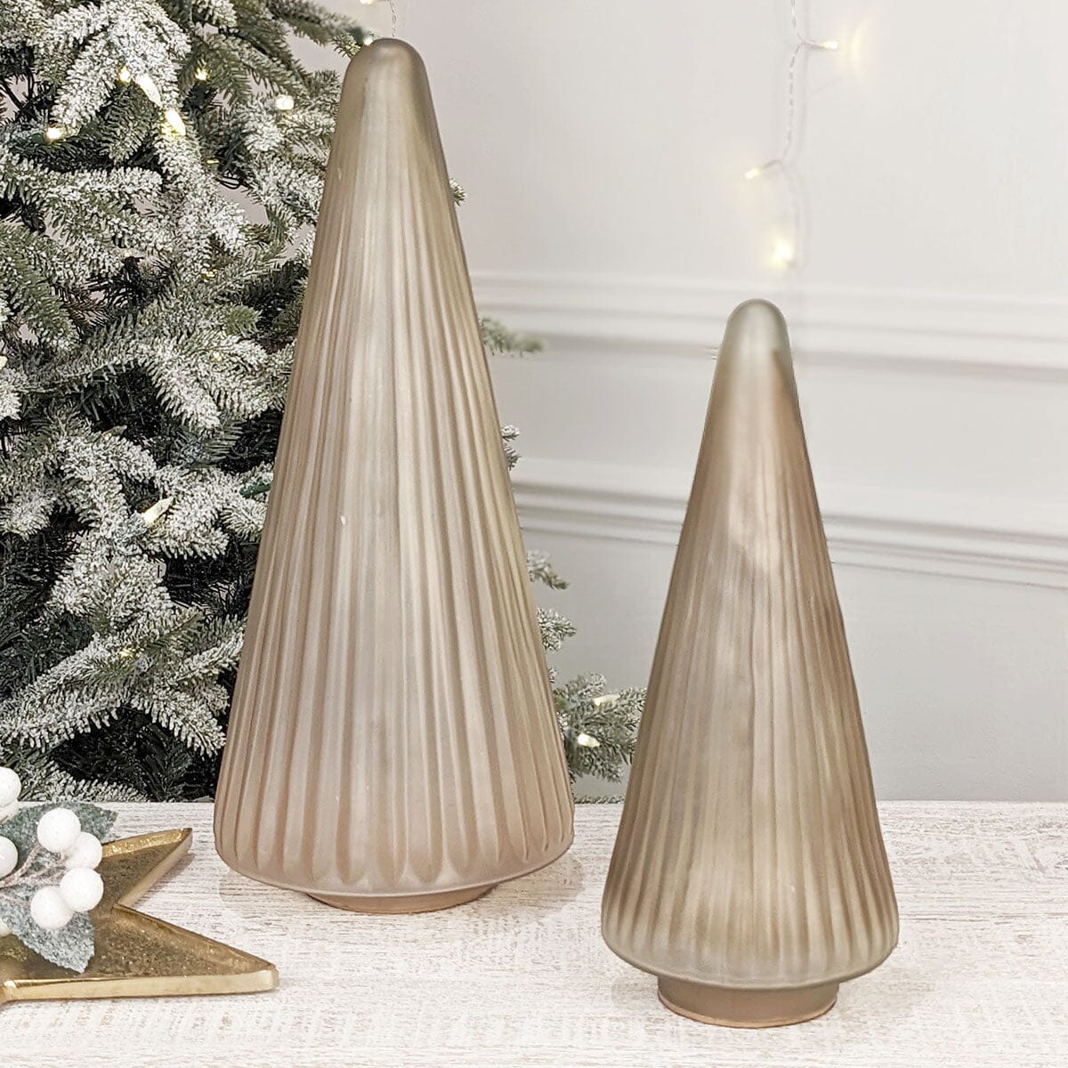 Murano Large Taupe Frosted Glass Ribbed Decorative Tree Ornament