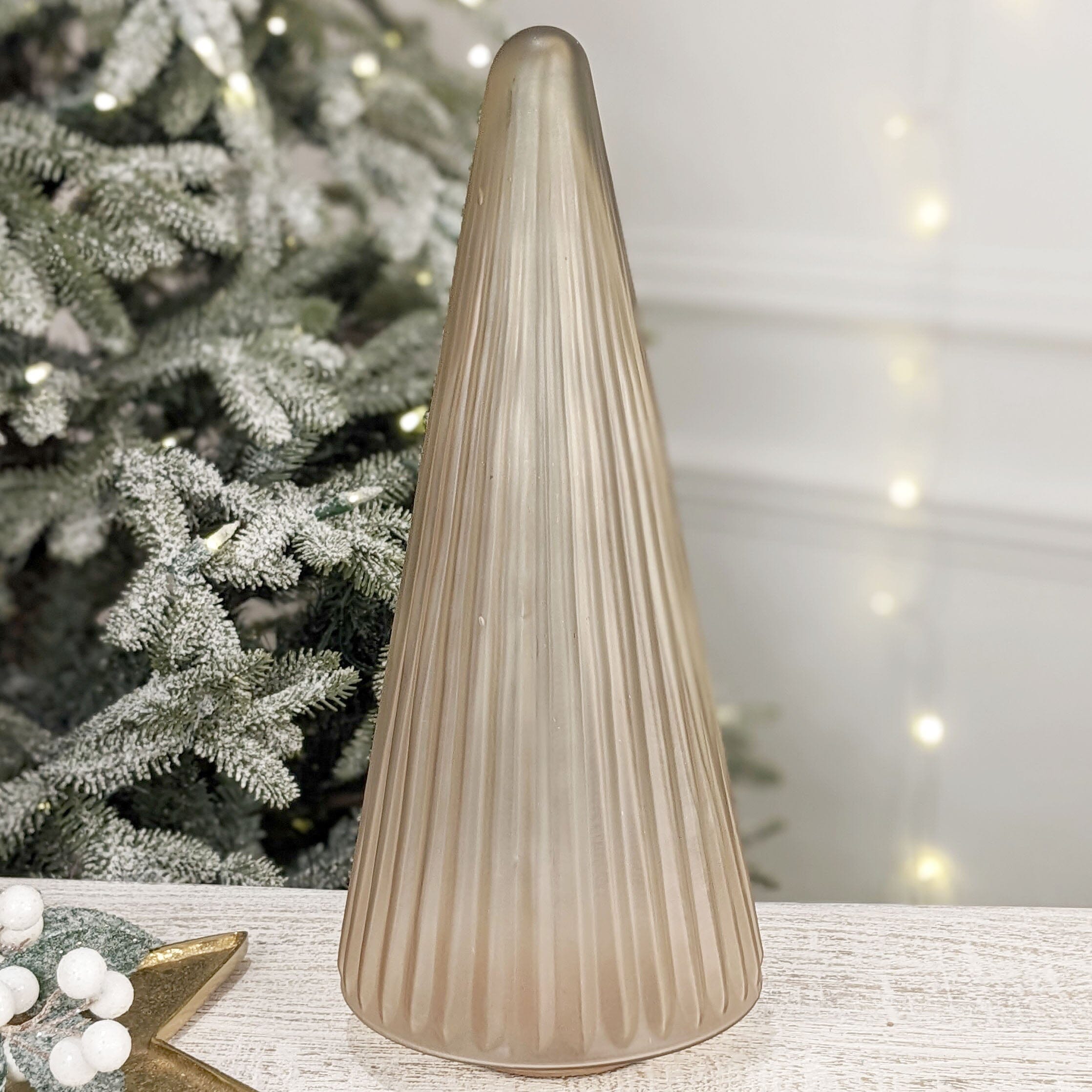 Murano Large Taupe Frosted Glass Ribbed Decorative Tree Ornament