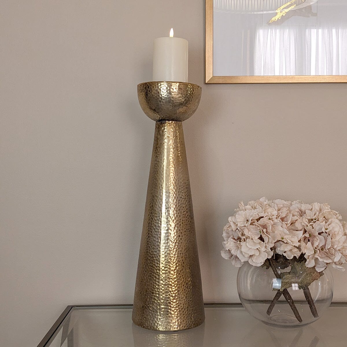 Opulence Medium Gold Hammered Candle Holder