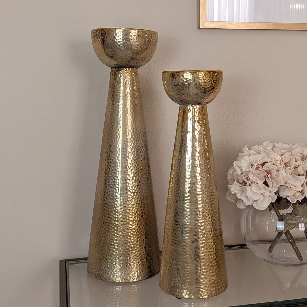 Opulence Medium Gold Hammered Candle Holder