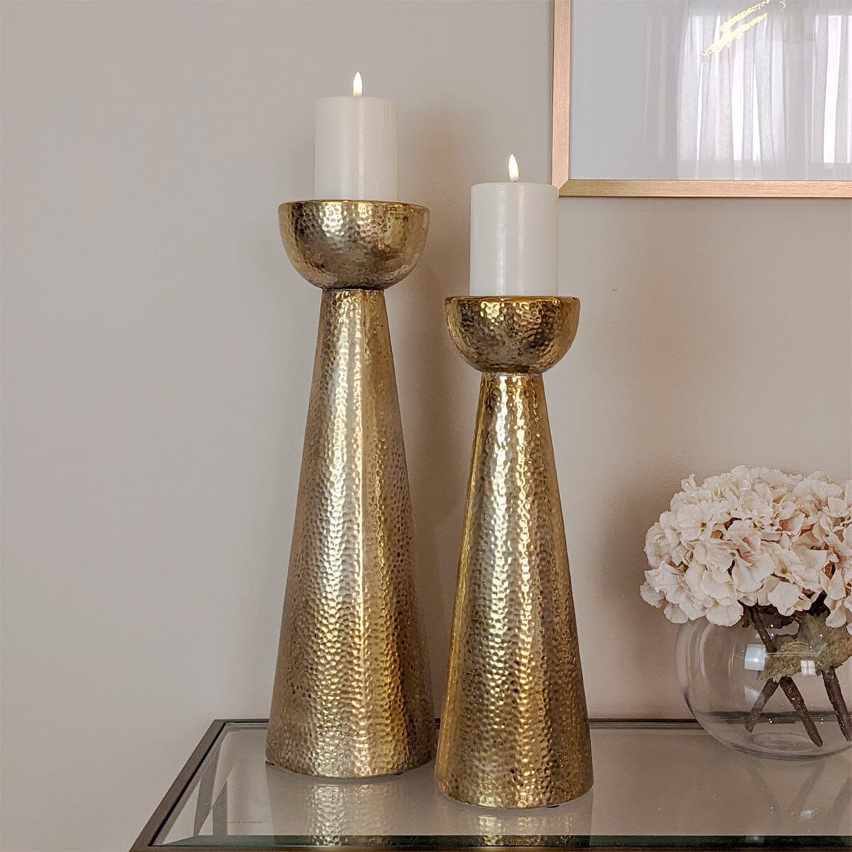 Opulence Medium Gold Hammered Candle Holder