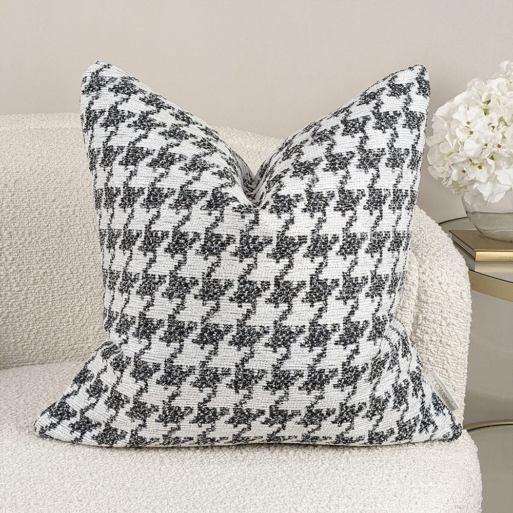 Phoebe Monochrome Houndstooth Patterned Cushion - 50x50cm