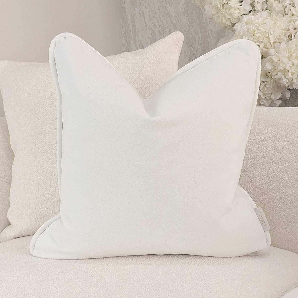 Porcelain White Velvet Piped Cushion - 50 x 50cm